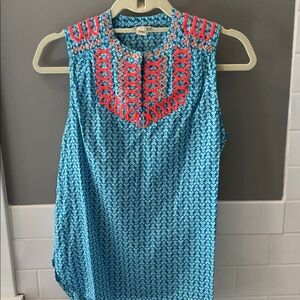 J. Crew Blue and Coral Sleeveless Blouse